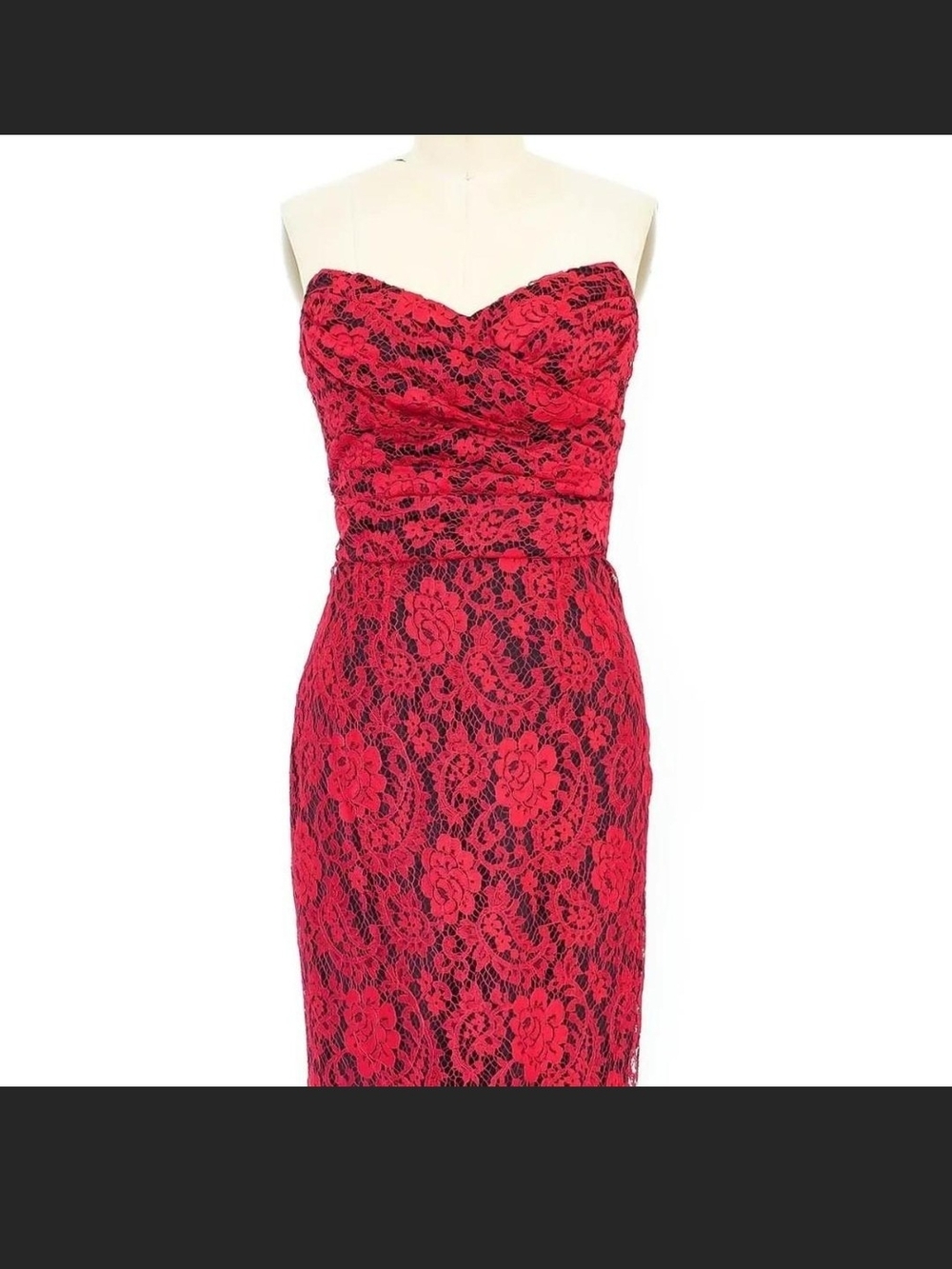 Dolce & Gabbana Strapless Red and Black Lace Sheath Dress